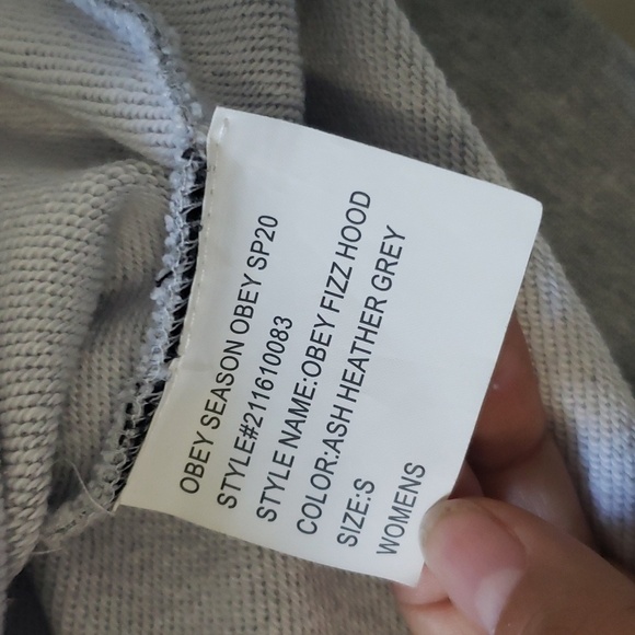 Obey worldwide women's fizz hood ash Heather grey hoodie sweater size small neon - Picture 8 of 9